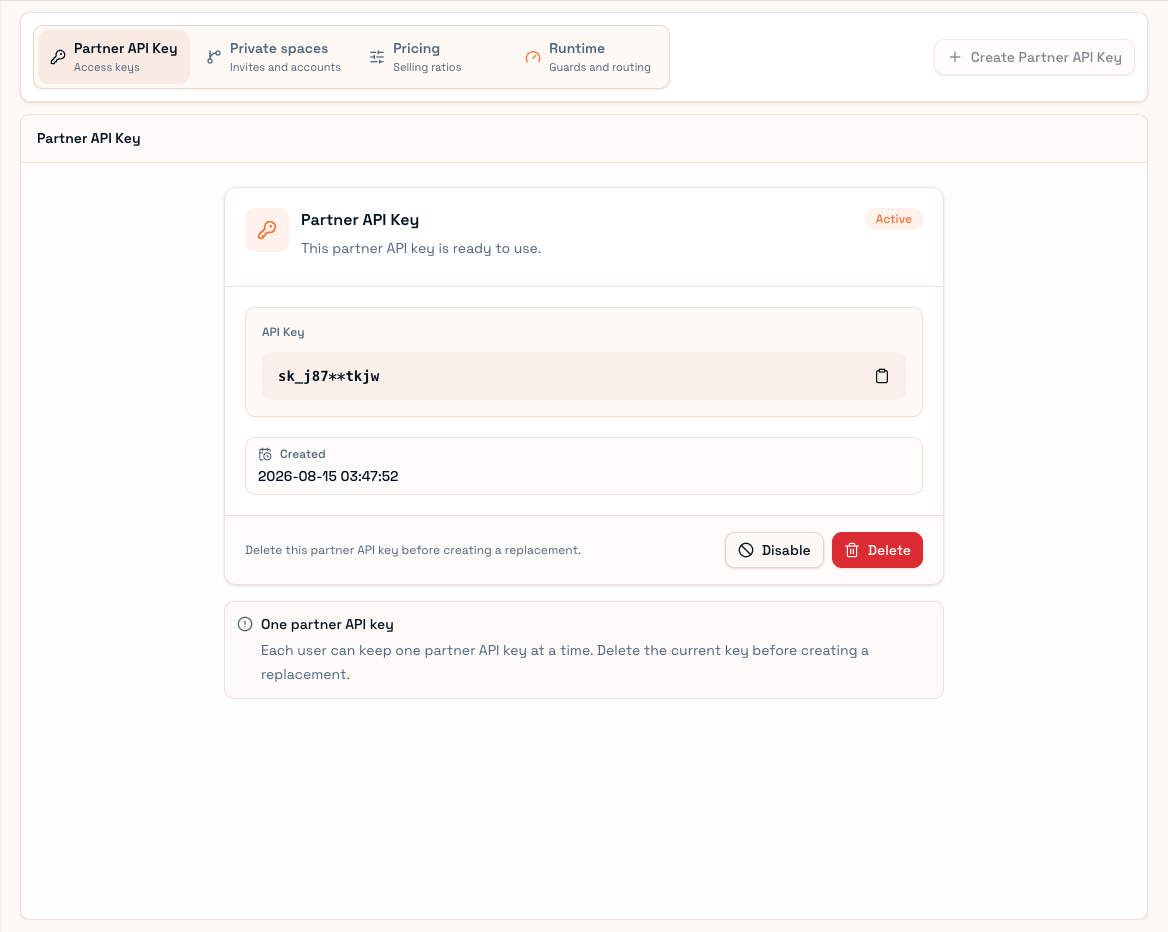 Partner key page