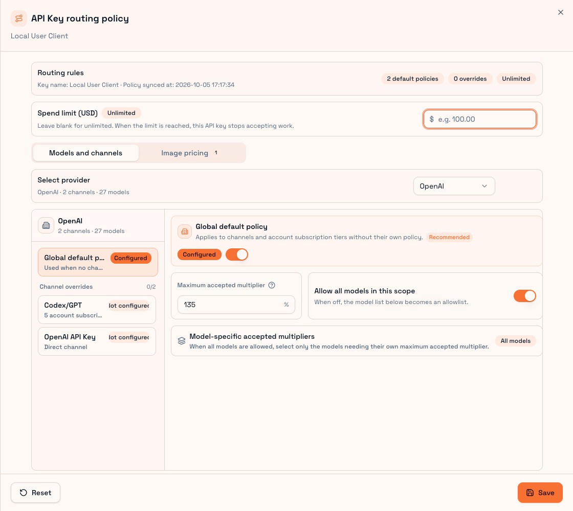 User pricing policy